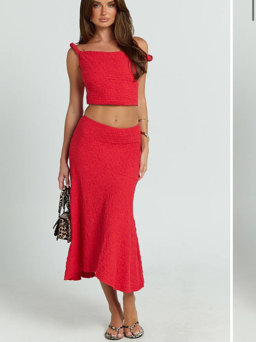 Showpo Red Textured Maxi Skirt